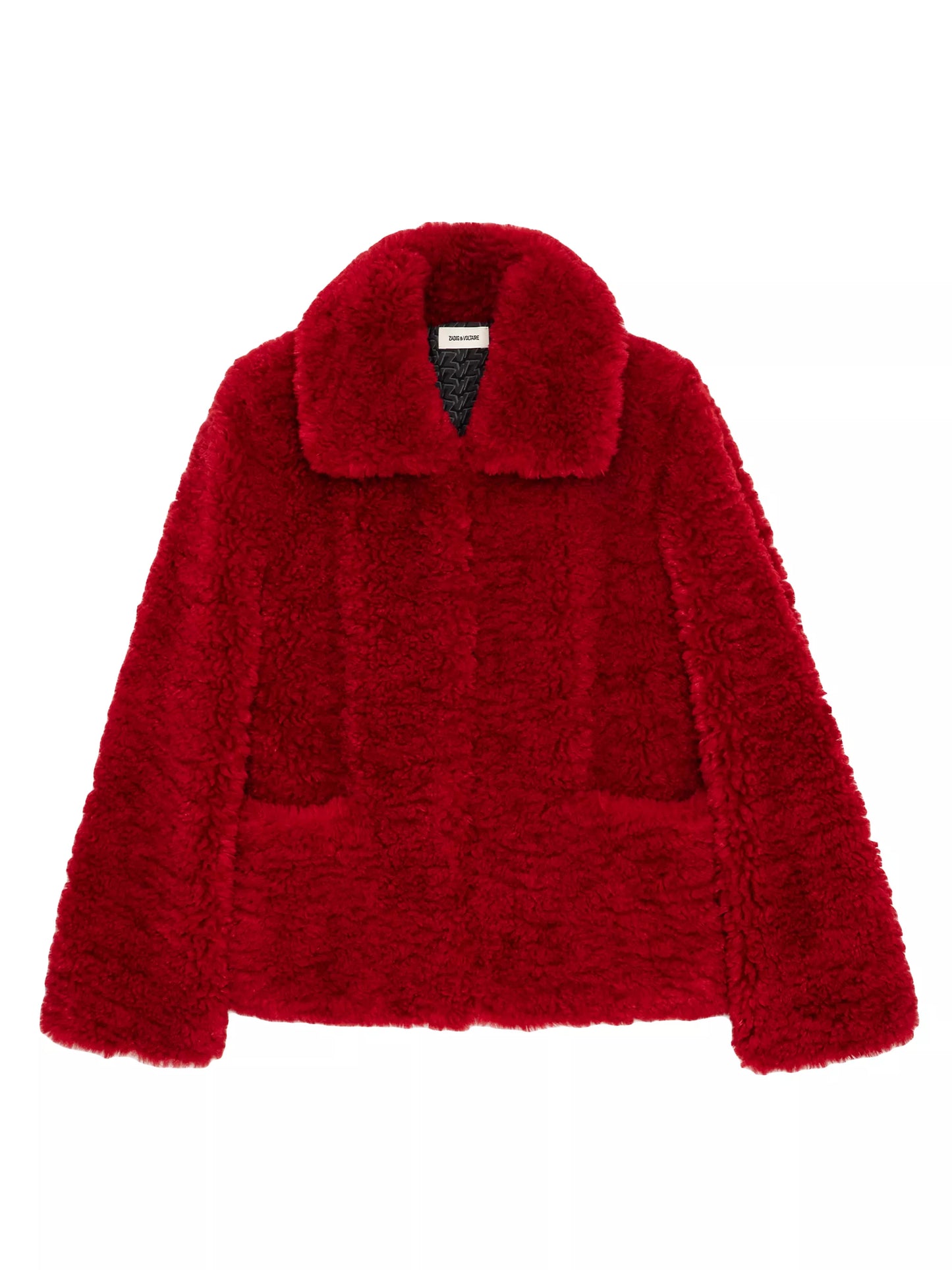 Zadig & Voltaire-Fred Soft Curly Faux Fur Coat in Crimson