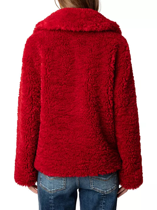 Zadig & Voltaire-Fred Soft Curly Faux Fur Coat in Crimson