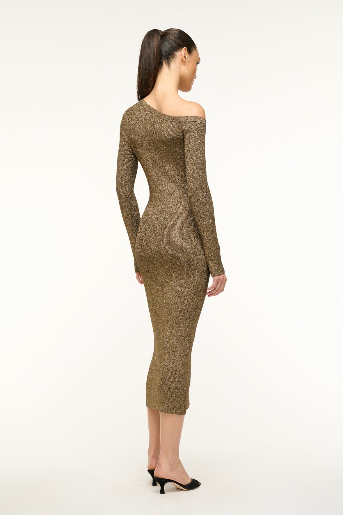 STAUD-CRCRAFTSMAN SWEATER DRESS METALLIC GOLD