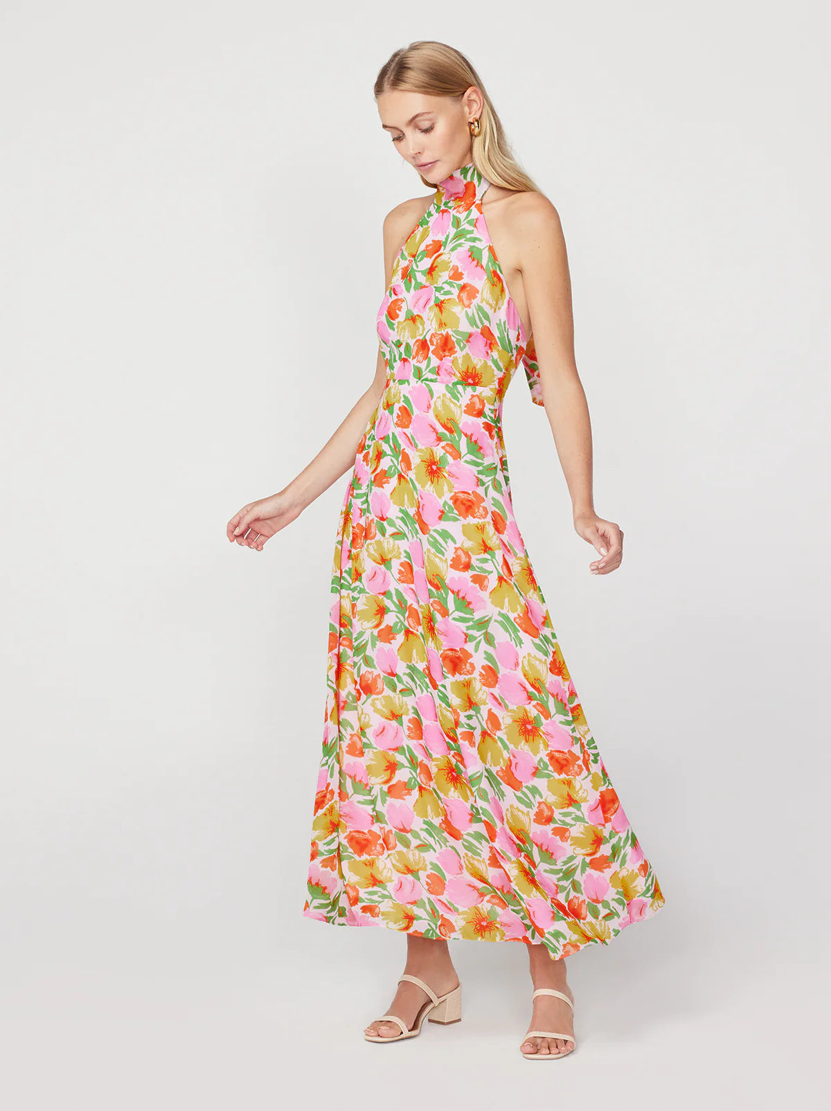 Kitri - Dakota Pink Garden Floral Halter neck Maxi Dress
