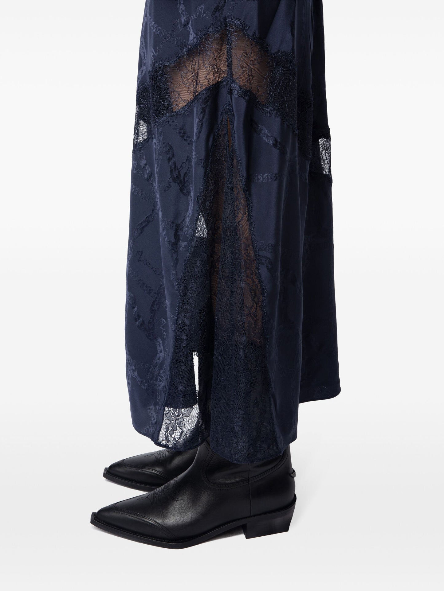 Zadig & Voltaire Jaylal Jacquard Chaines Silk Midi Skirt-Navy