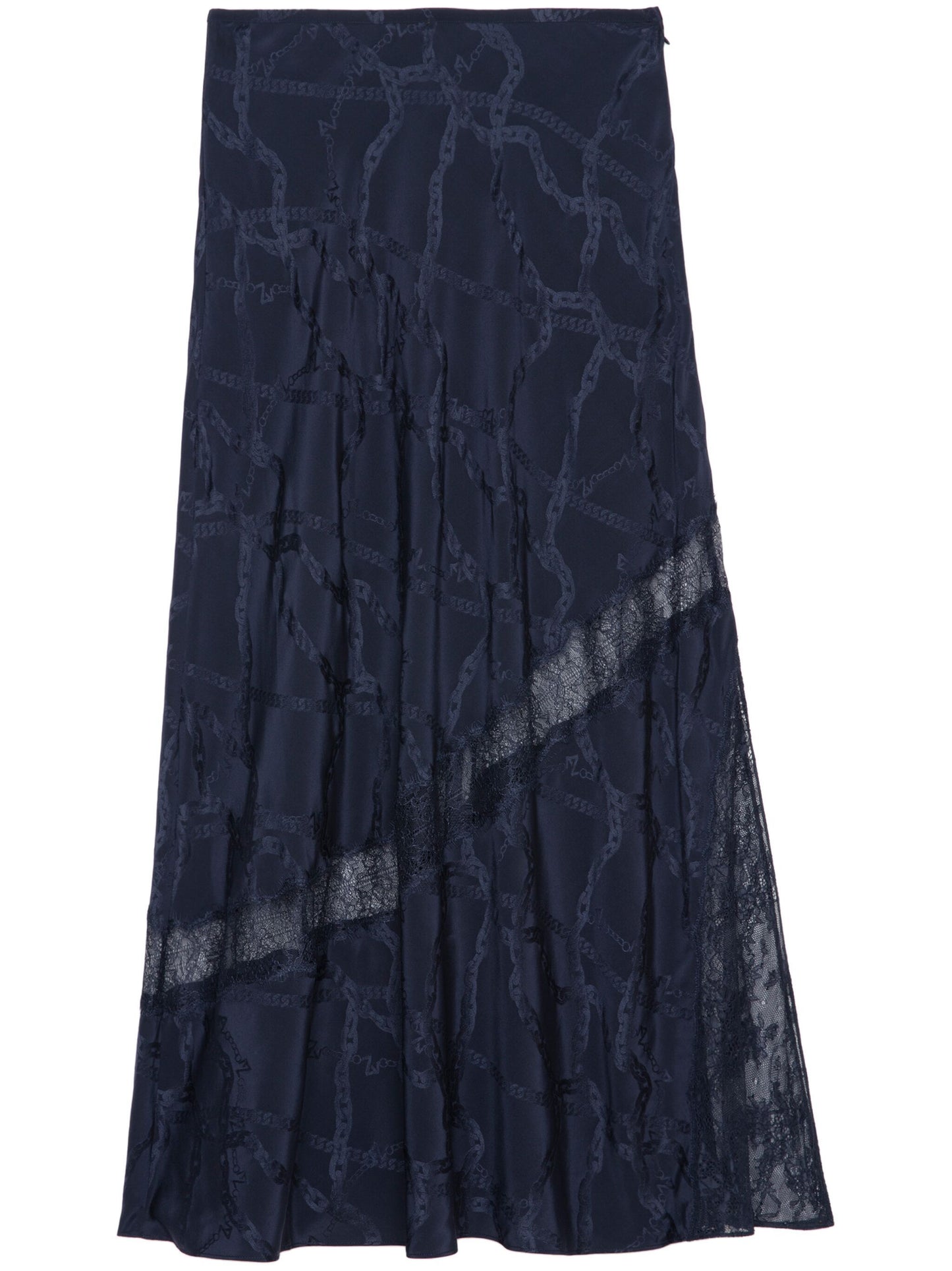 Zadig & Voltaire Jaylal Jacquard Chaines Silk Midi Skirt-Navy