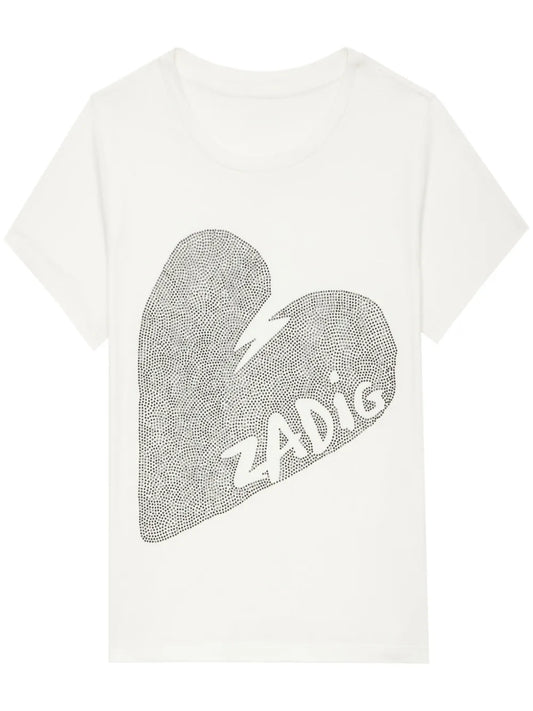 Z&V-Alys Big Heart Strass Crystal Embellished Graphic Tee-White