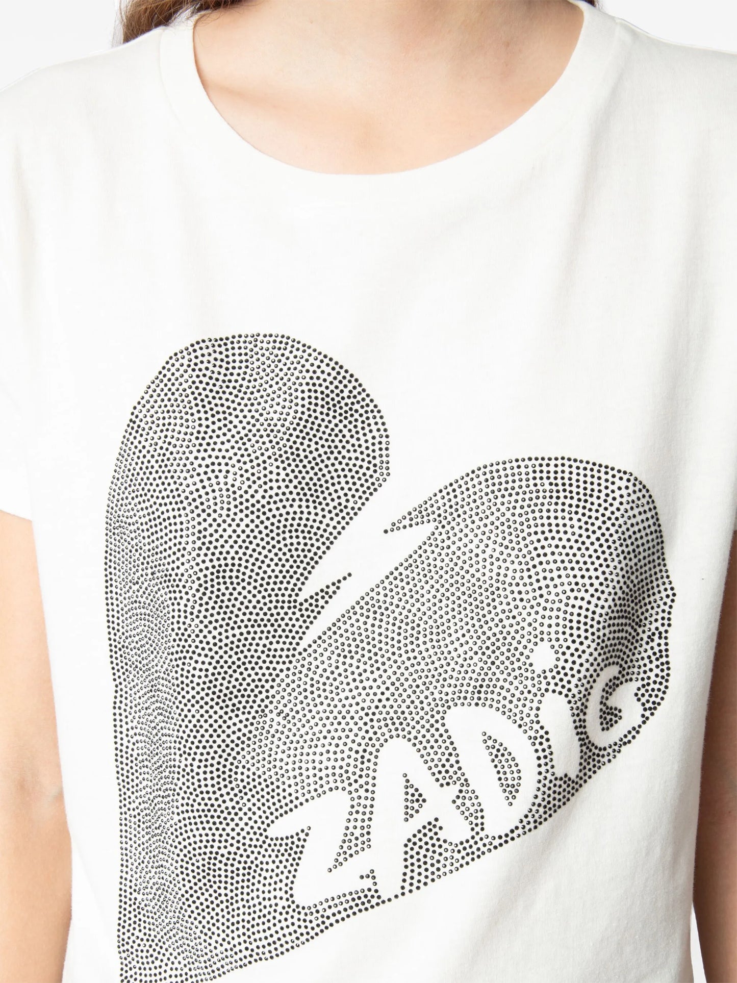 Z&V-Alys Big Heart Strass Crystal Embellished Graphic Tee-White