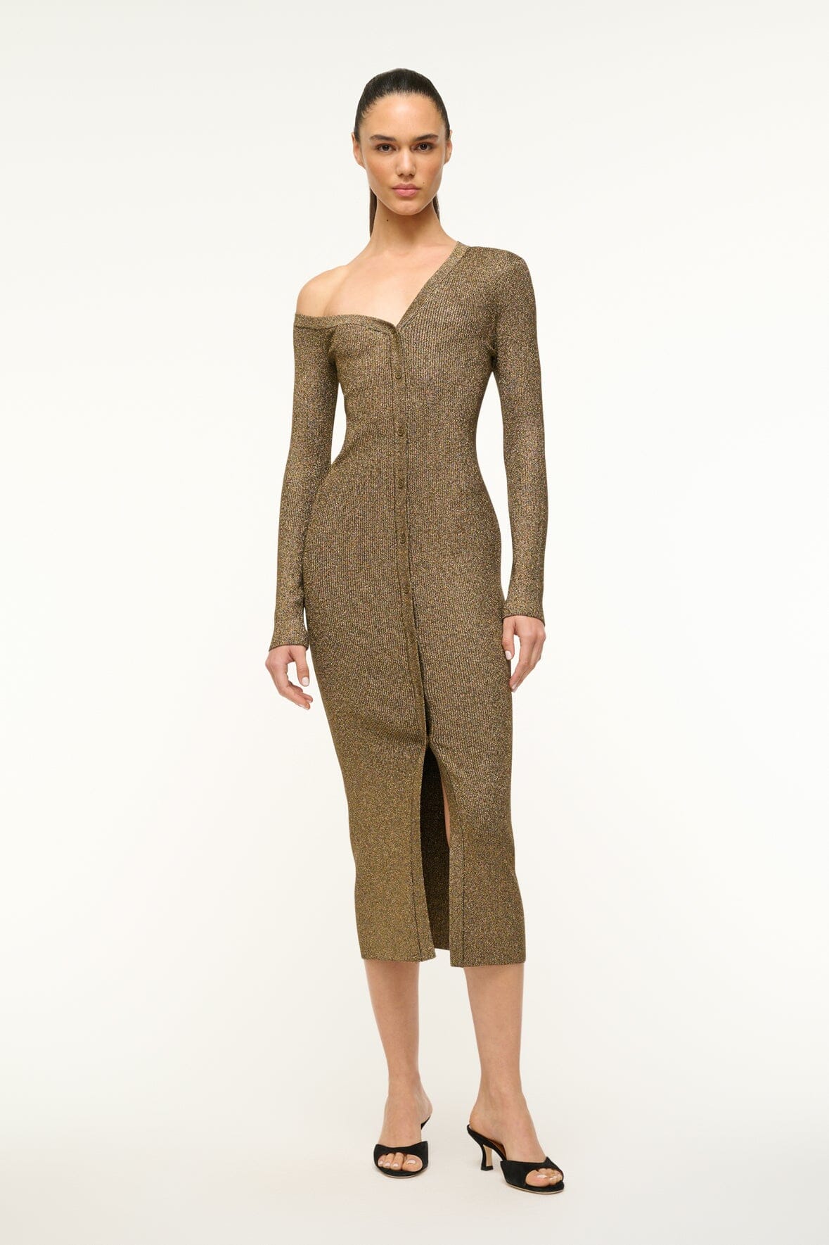 STAUD-CRCRAFTSMAN SWEATER DRESS METALLIC GOLD