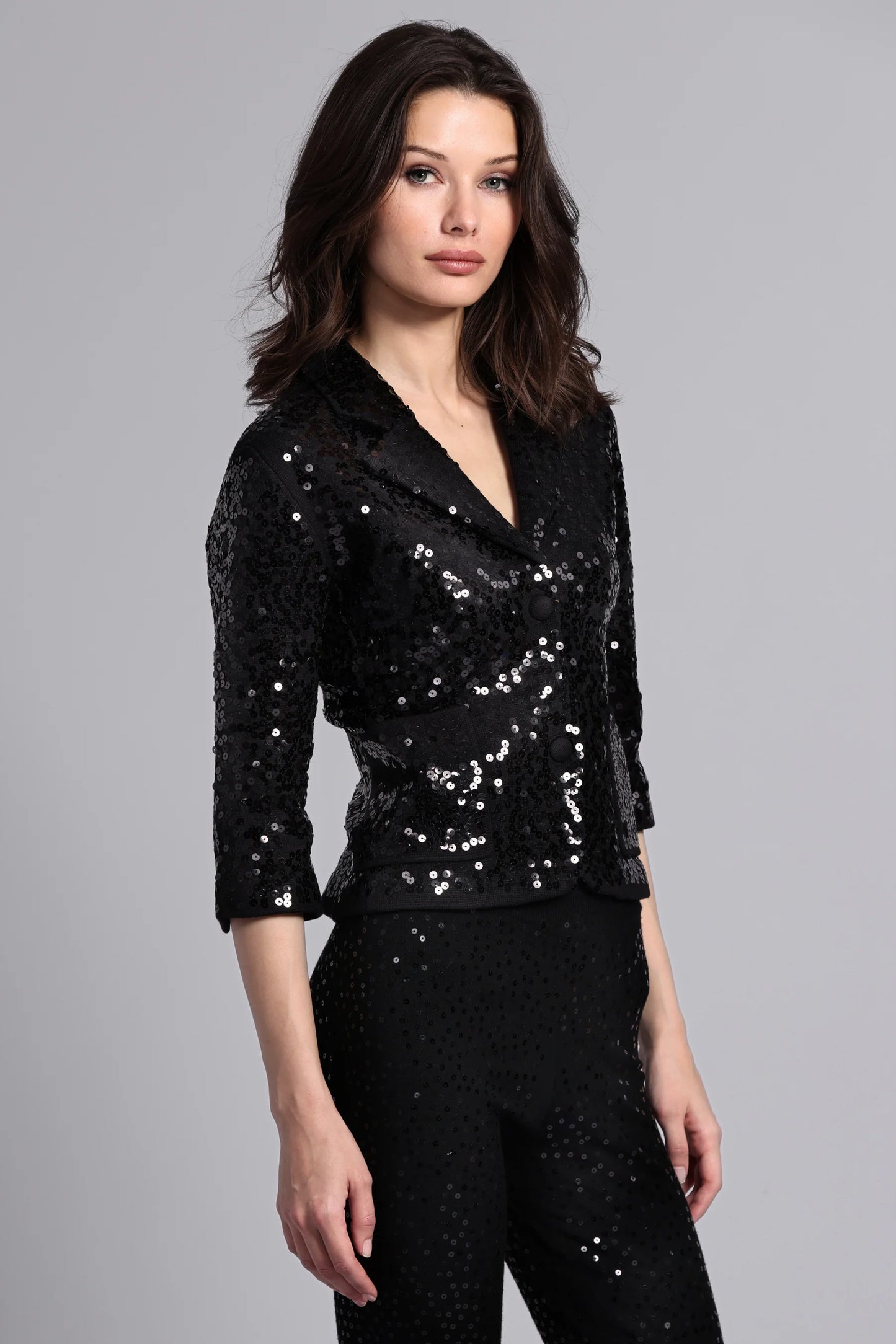 Minnie Rose-Paillette Sequin Shrunken Blazer-Black