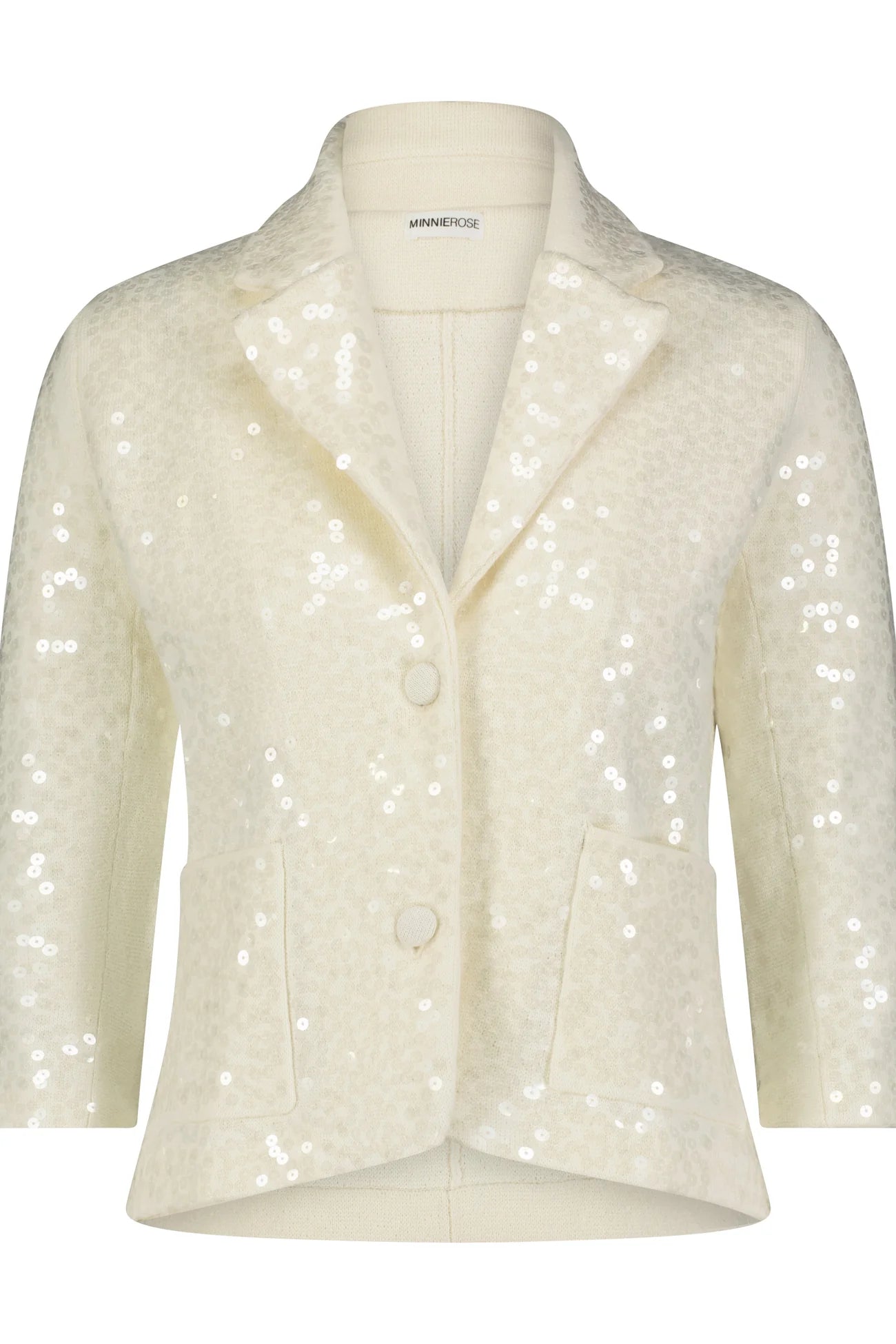 Minnie Rose Paillette Sequin Shrunken Blazer - White