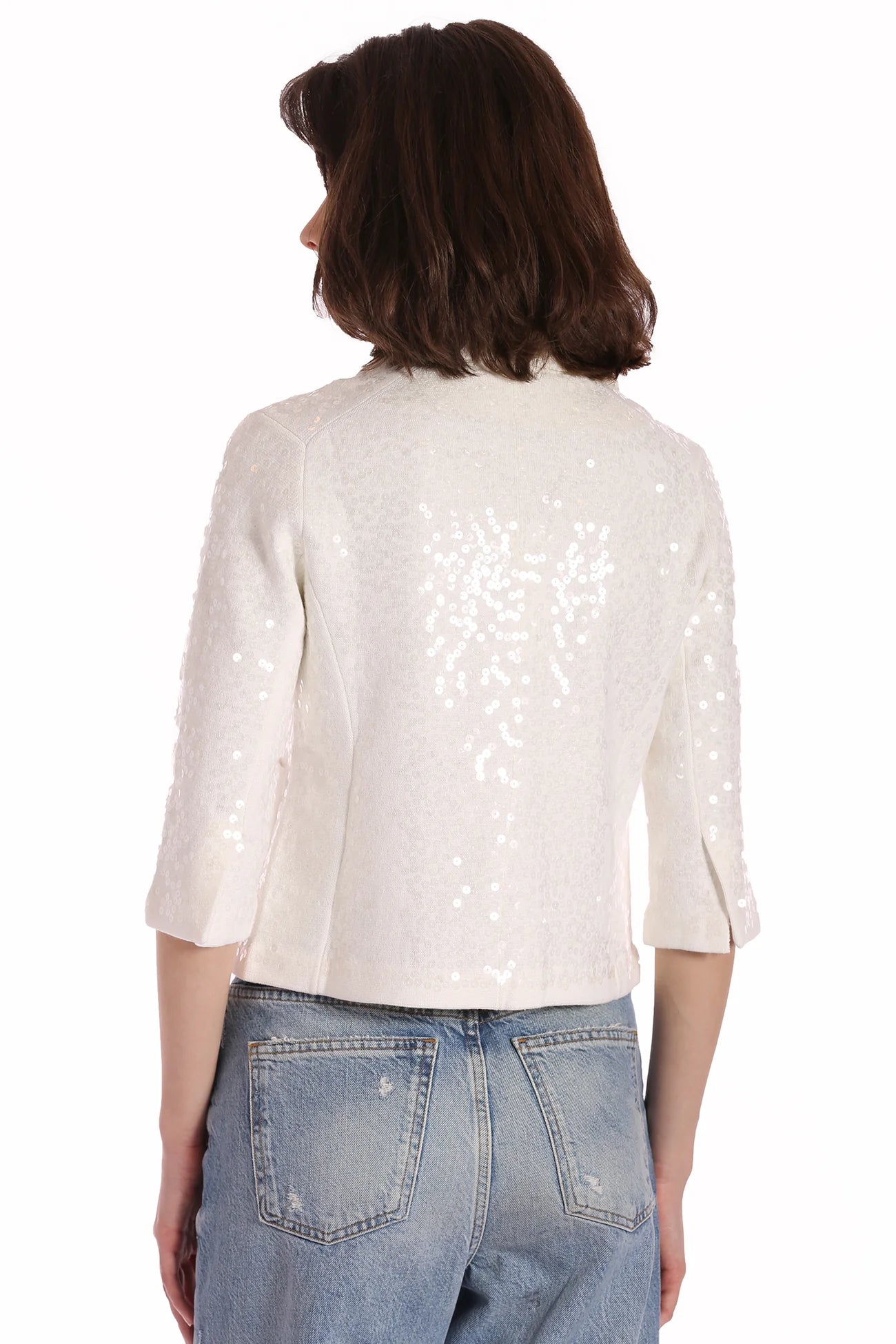 Minnie Rose Paillette Sequin Shrunken Blazer - White