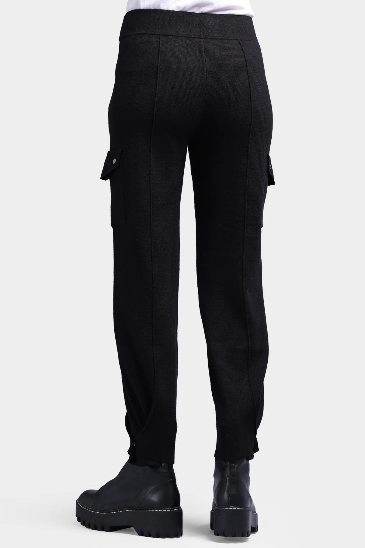 Minnie Rose-Cotton Blend Pleated Snap Leg Cargo Pant-Black