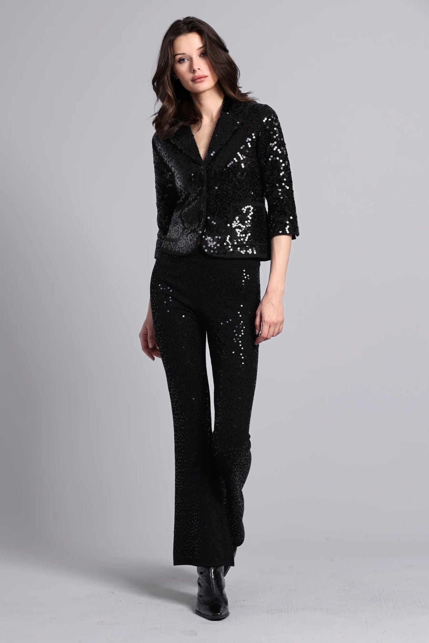 Minnie Rose-Paillette Sequin Shrunken Blazer-Black