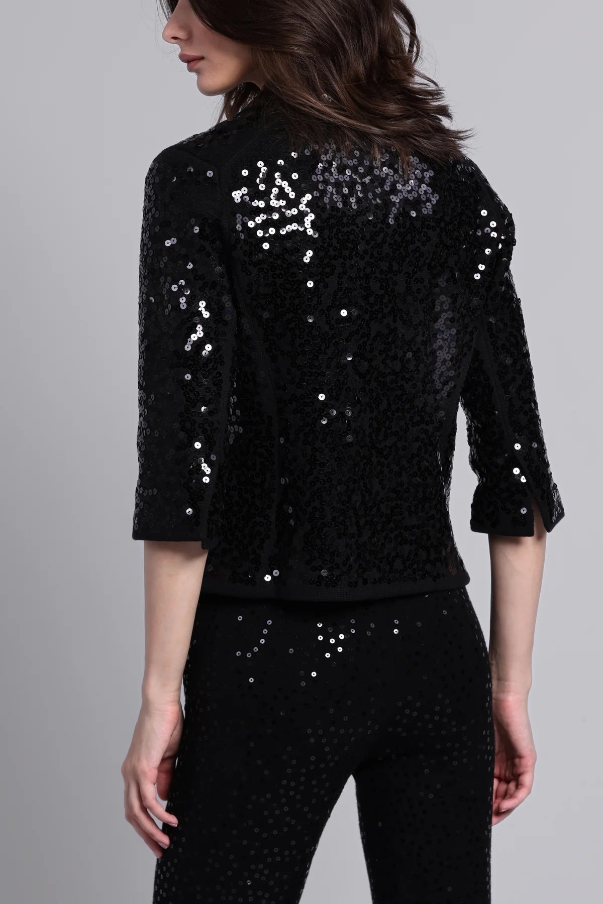 Minnie Rose-Paillette Sequin Shrunken Blazer-Black