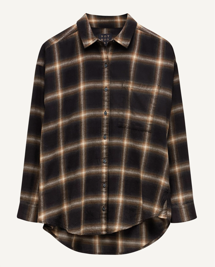 Not Monday-Bella Flannel Shirt-Black Plaid