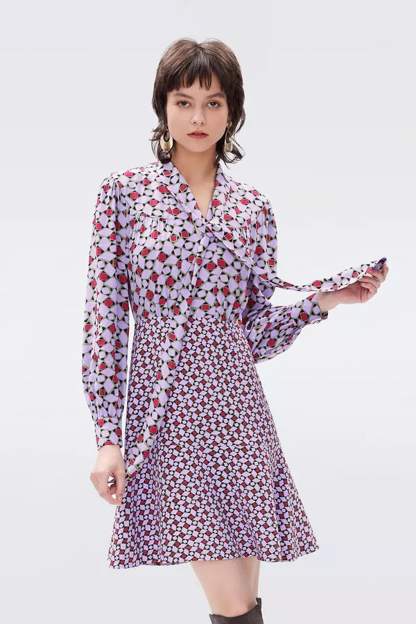 DVF- Alcina Dress- Tiny Venice Geo and Red Purple