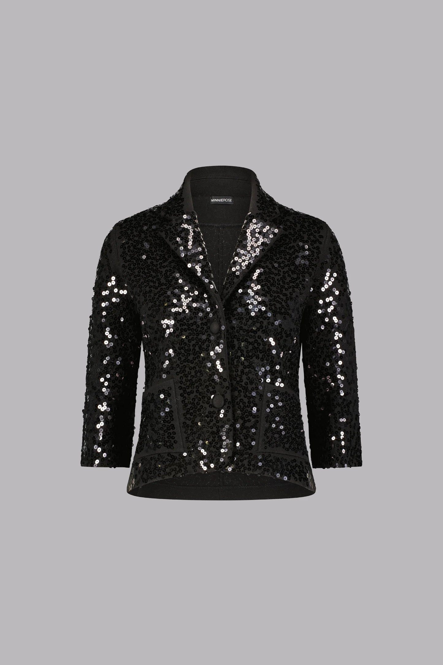 Minnie Rose-Paillette Sequin Shrunken Blazer-Black