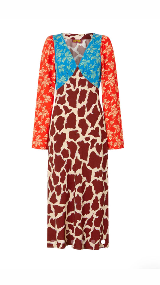 Kitri- Libby Mixed Animal Print Midi Dress