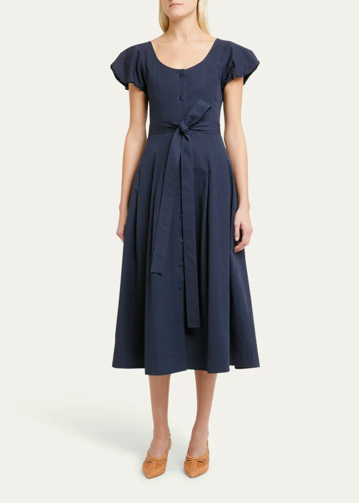 Ulla Johnson - Rhea Puff-Sleeve Belted Midi Poplin Dress