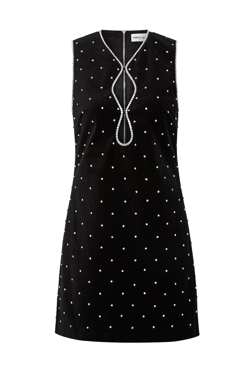 Rebecca Vallance-Giovanna Cut Out Mini Dress-Black with Crystal Embellishments