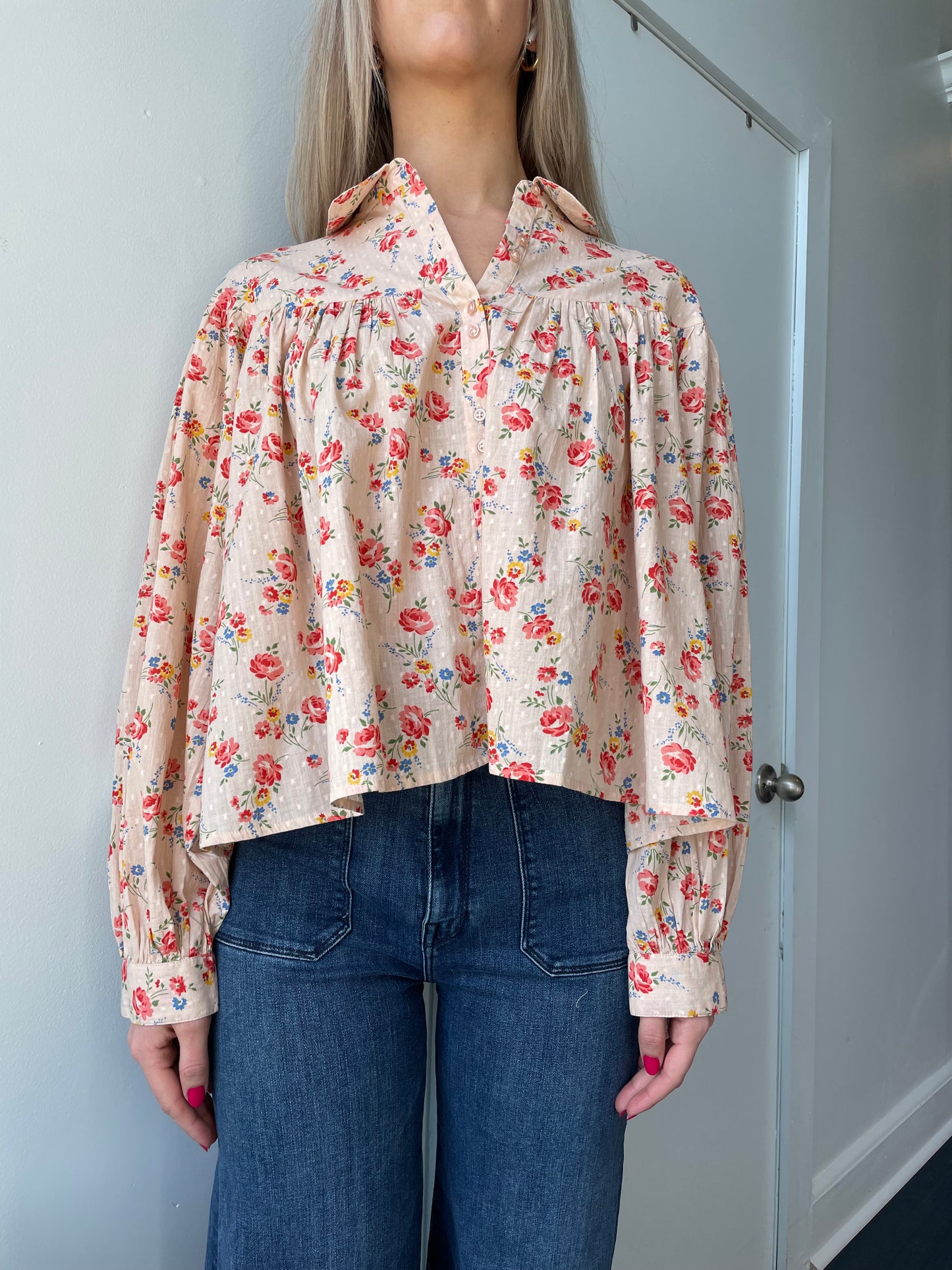 The Great- The Carousel Top- Pale Pink Kerchief Rose Print